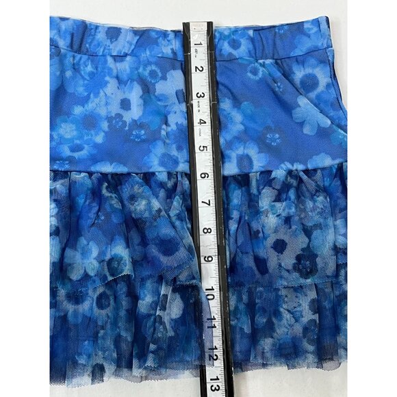 Justice Girls Blue Floral Tiered Mesh Skort Ruffle Pull-On Size 14 - Picture 7 of 9